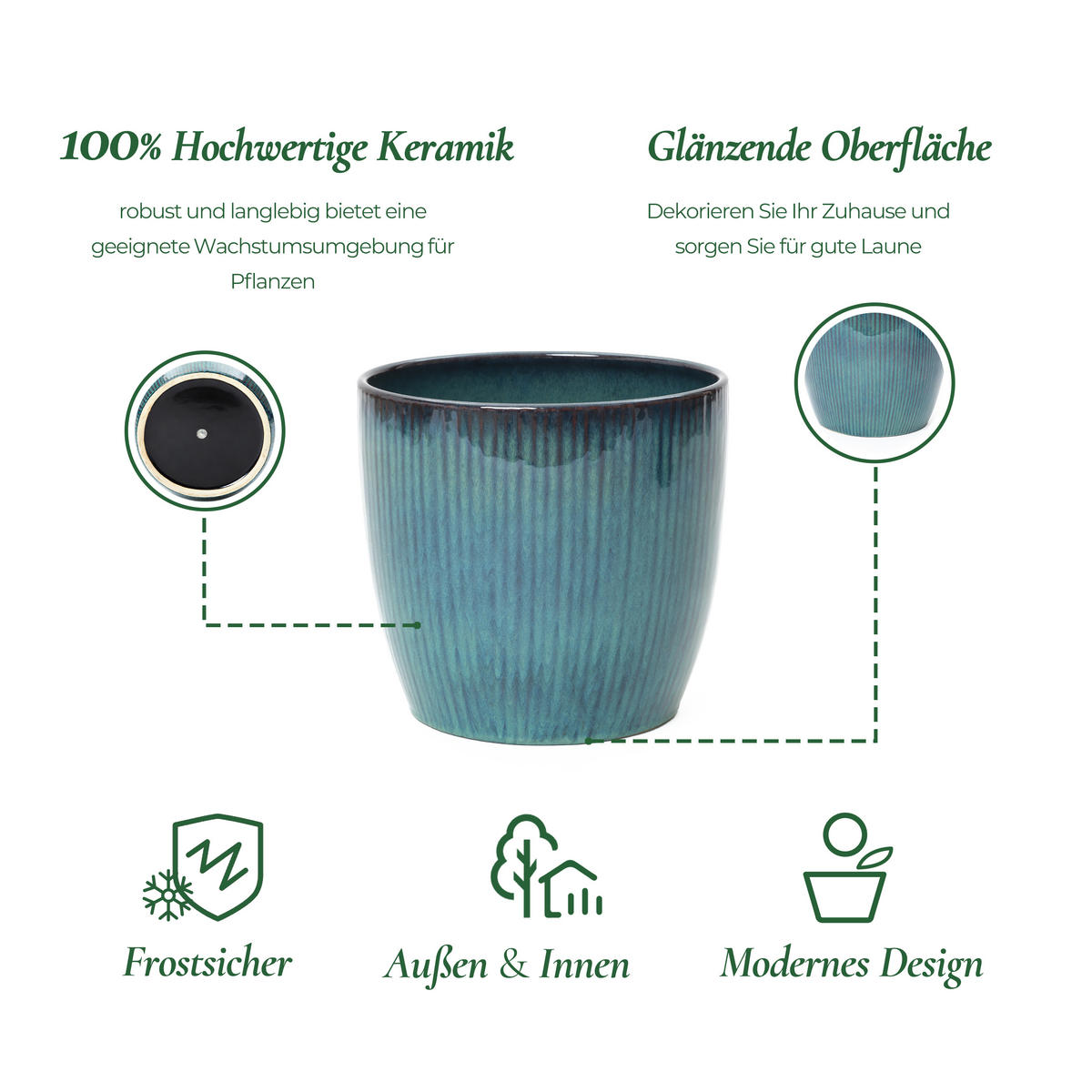 BLAUER Keramik-Blumentopf, Durchmesser 30 cm, Höhe 28 cm - Blau, Keramik (29cm) - Hometopia