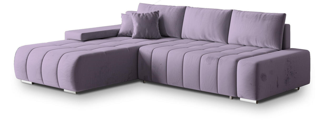 ECKSOFA ALESE L-S Lila Velours-Stoff mit Schlaffunktion - Lila, Holz (265/185cm) - MASSENO