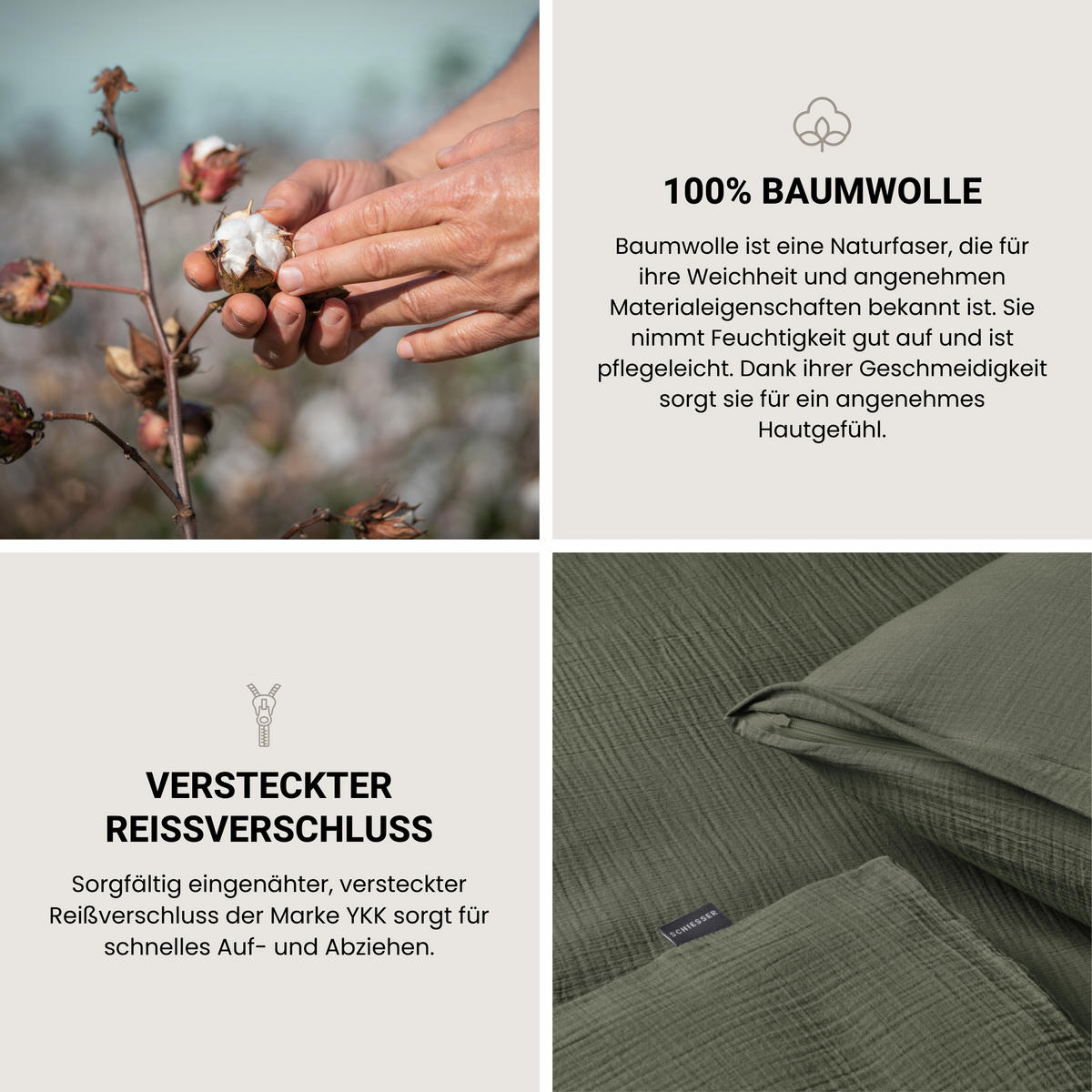 BETTWÄSCHESET Molly - Musselin - 2-teilig - 135 x 200 cm - Dunkelgrün - Dunkelgrün, Textil (135/200cm) - SCHIESSER