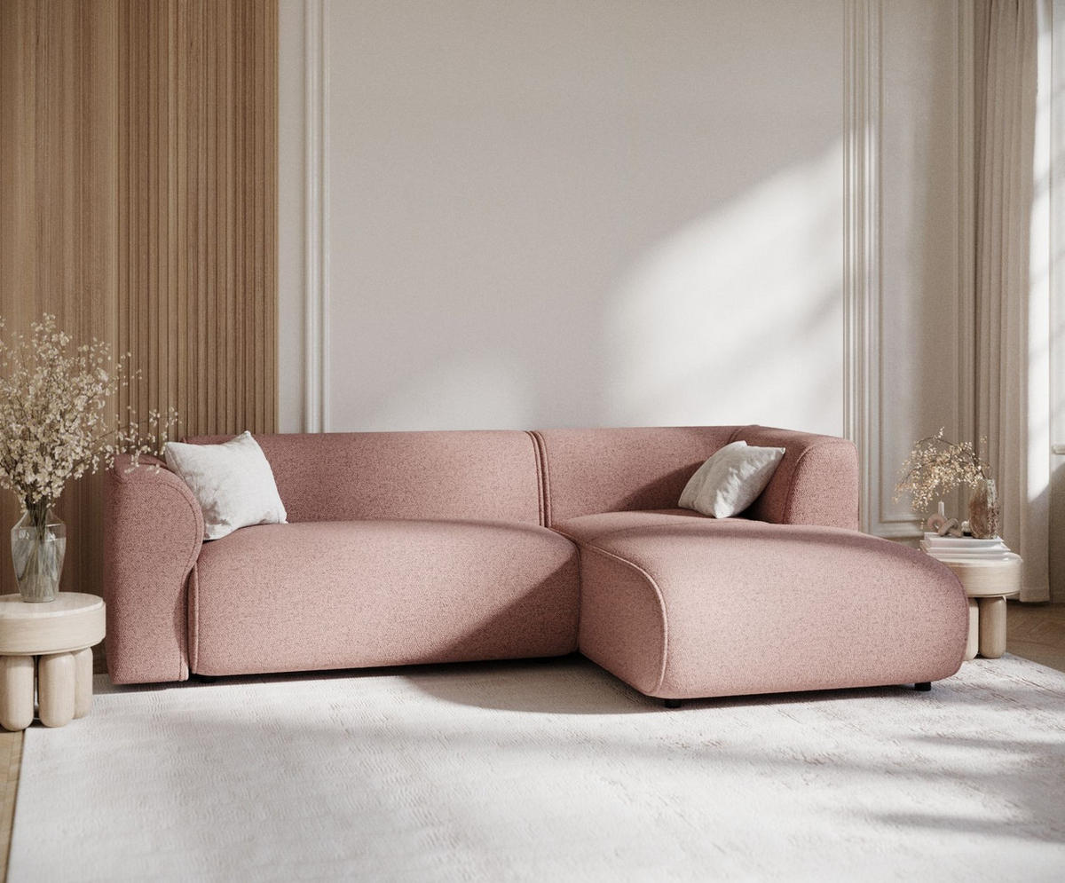 ECKSOFA Melani Rosa Webstoff - Rechts Seite - Pink/Schwarz, Holz/Holzwerkstoff (162/256cm) - Maison de Reve