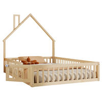 HAUSBETT 140/200 cm aus Kiefernholz – mit Dachaufbau und Sicherheitsgitter - Naturfarben, Holzwerkstoff (140/200cm) - BEAOK