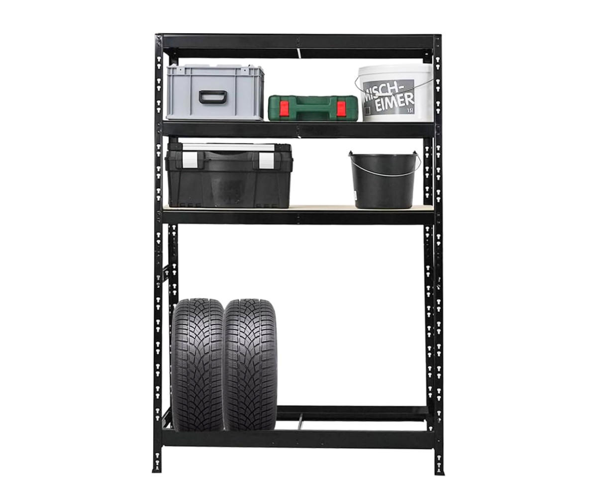 REIFENREGAL Tiger 180x120x40 cm bis zu 6 Reifen auf 1 Ebene + 3 Ablagen Schwarz - Schwarz, Metall (120/180/40cm) - PROREGAL