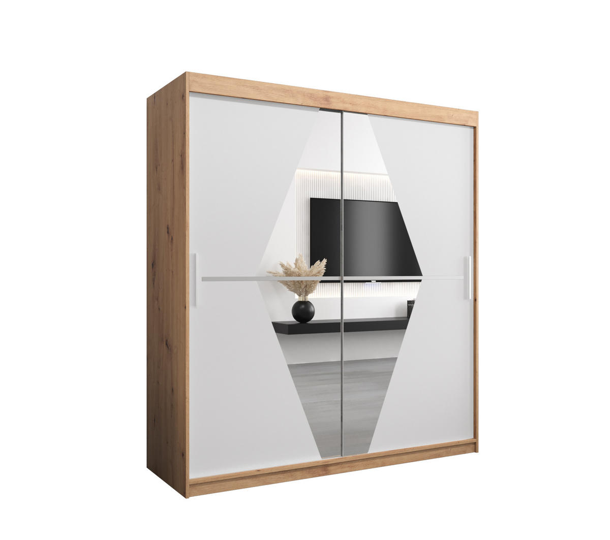SCHWEBETÜRENSCHRANK 200/180/62 2-türig - Silberfarben/Weiß, Holz/Kunststoff (180/200/62cm) - Abiks Möbel