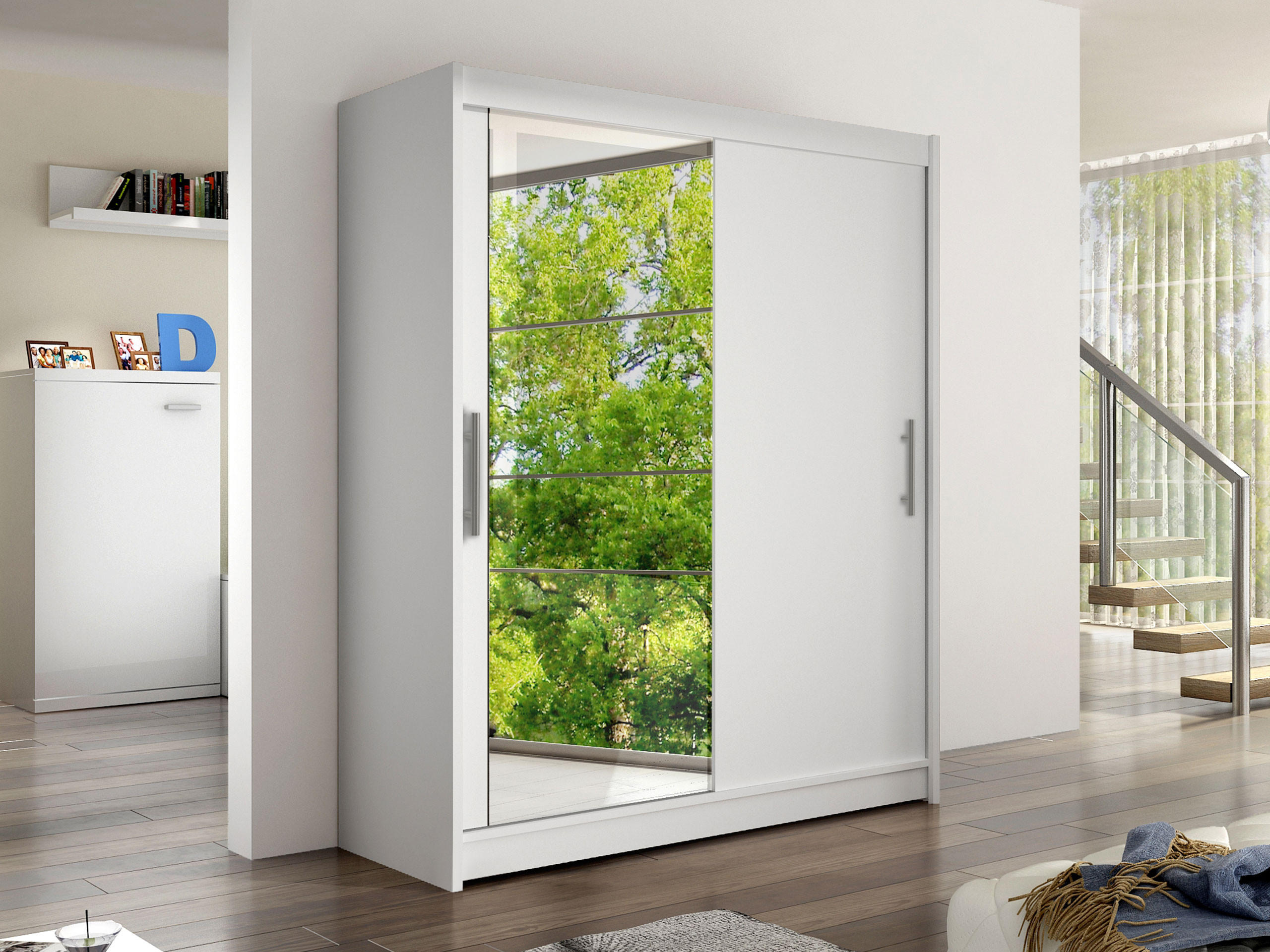 SCHWEBETÜRENSCHRANK Westa VI - Silberfarben/Weiß, Holzwerkstoff/Metall (150/200/58cm) - MIRJAN24