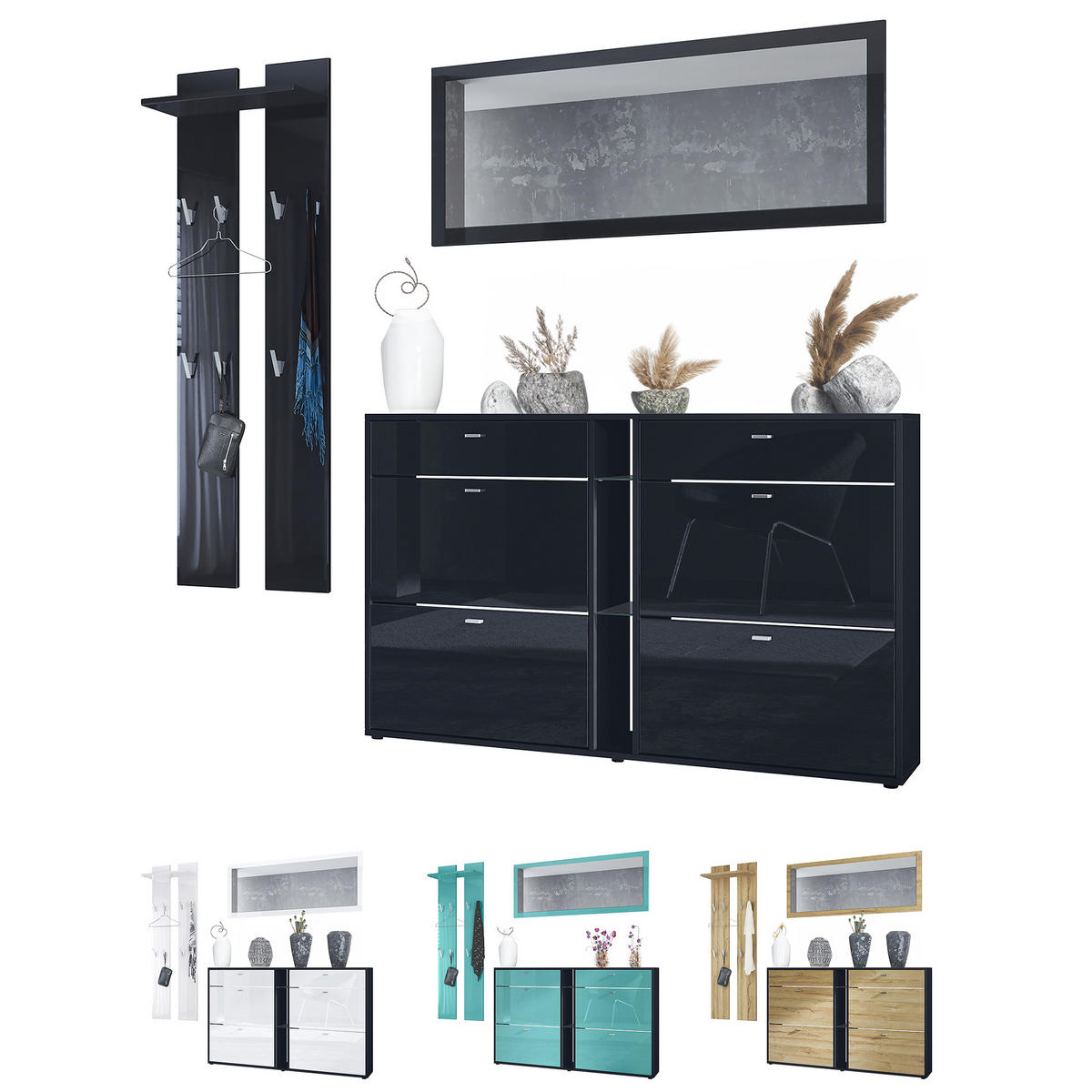 GARDEROBE Orlando Weiß Hochglanz - Weiß Hochglanz, Holzwerkstoff (215/210/28cm) - Vladon