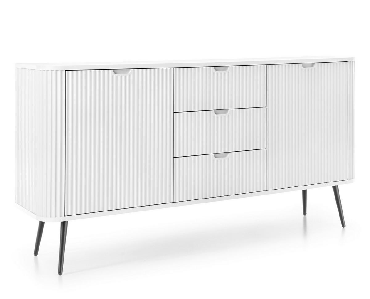 SIDEBOARD Salvia 2T 3S Weiß, Schwarz 168/87/39 cm – mit geriffelten Fronten und hohen Beinen - Schwarz/Weiß, Holzwerkstoff/Metall (168/87/39cm) - AX Living