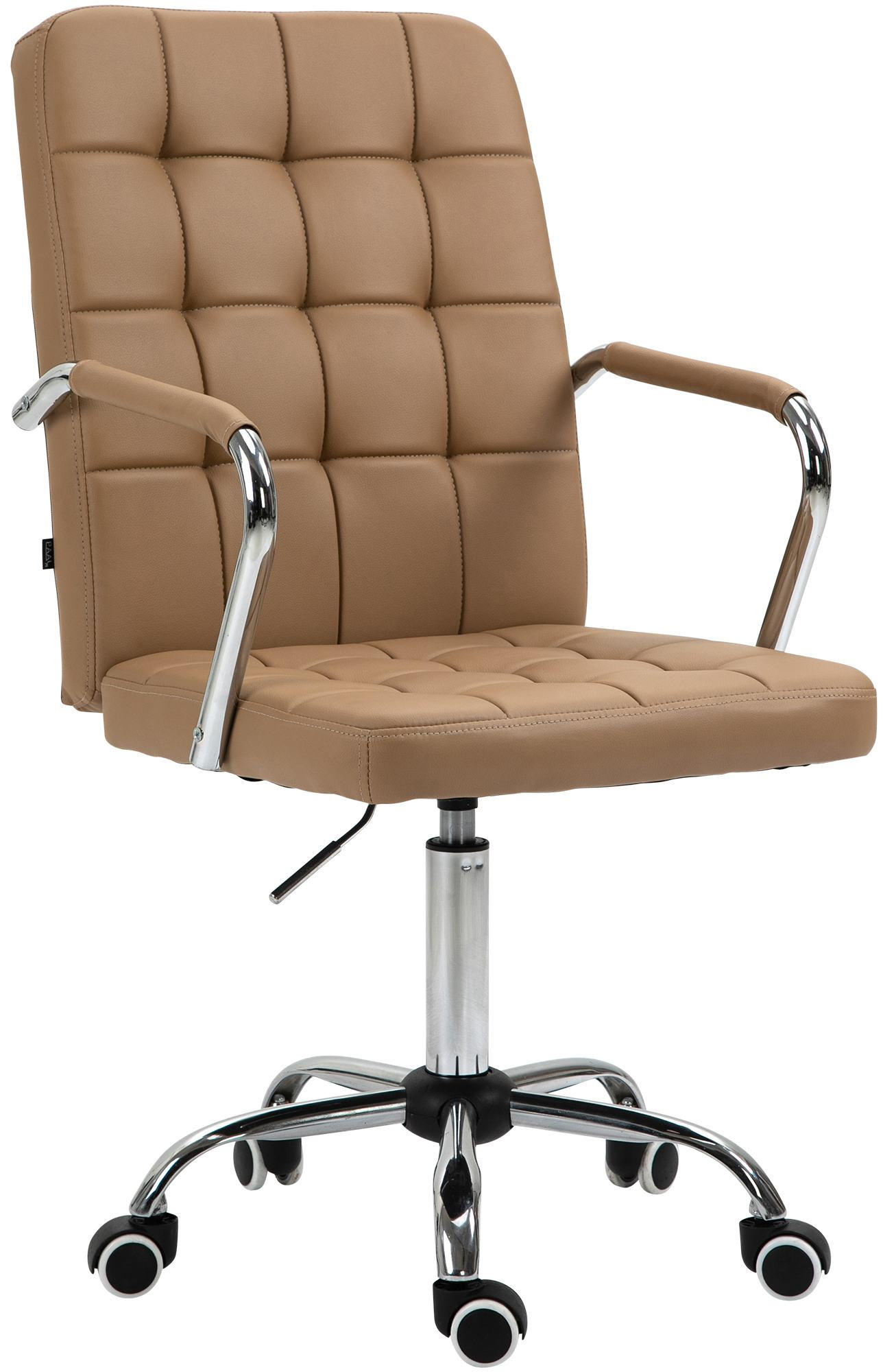 DREHSTUHL Lederlook hellbraun - Chromfarben/Hellbraun, Textil/Metall (56/93/60cm) - CLP