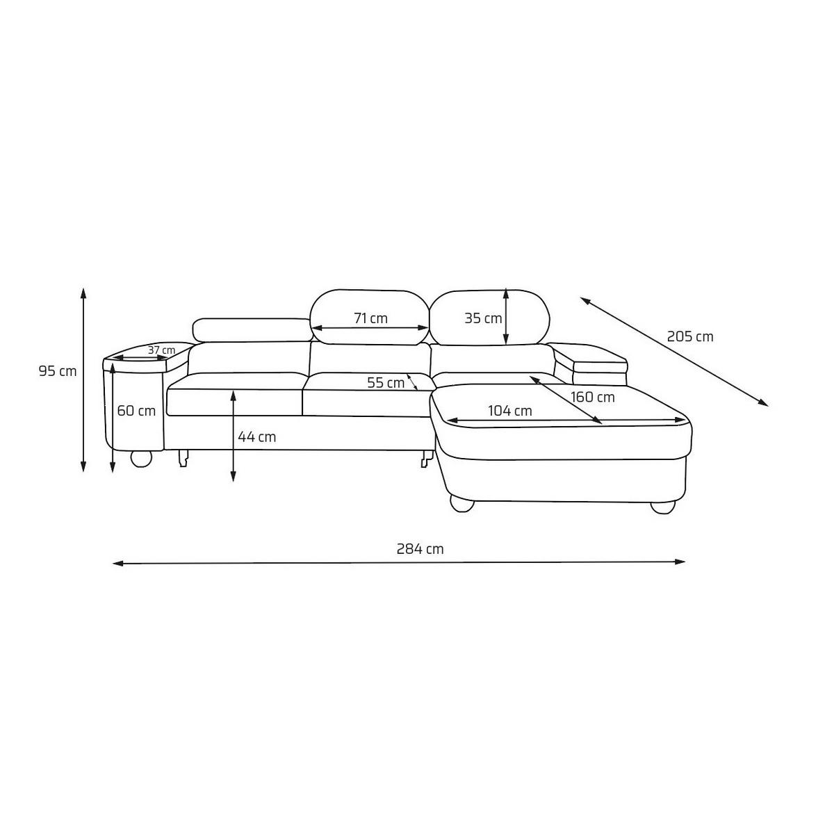 ECKSOFA LOVE L Rechts mit Schlaffunktion 124x210 Chenille Hellgrau - Hellgrau/Schwarz, Holz/Textil (205/284cm) - Muffo
