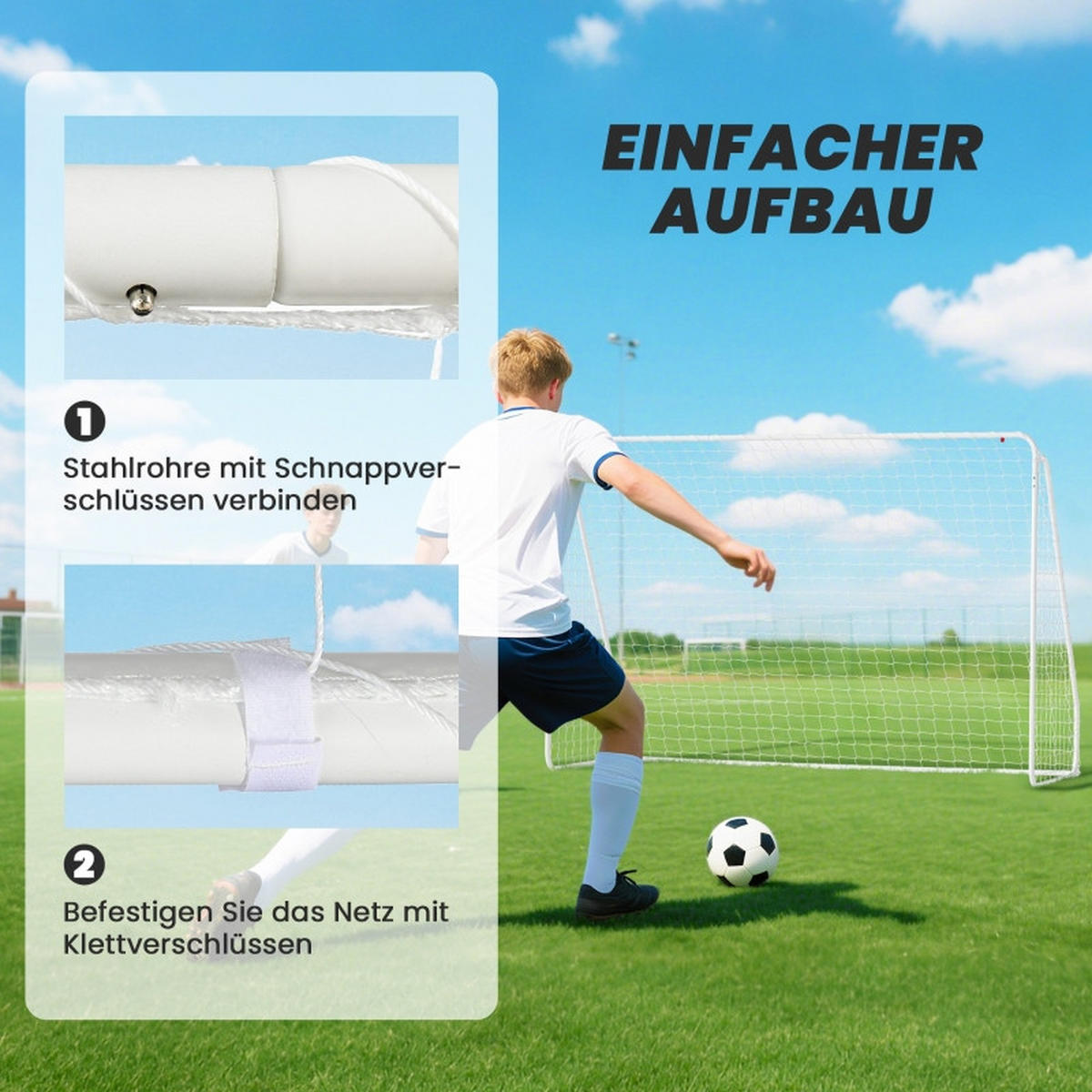 FUSSBALLTOR DE-09881 mit Trainingskäfig, UV-beständig Weiß - Weiß, Metall (120/301cm) - ComfortXL