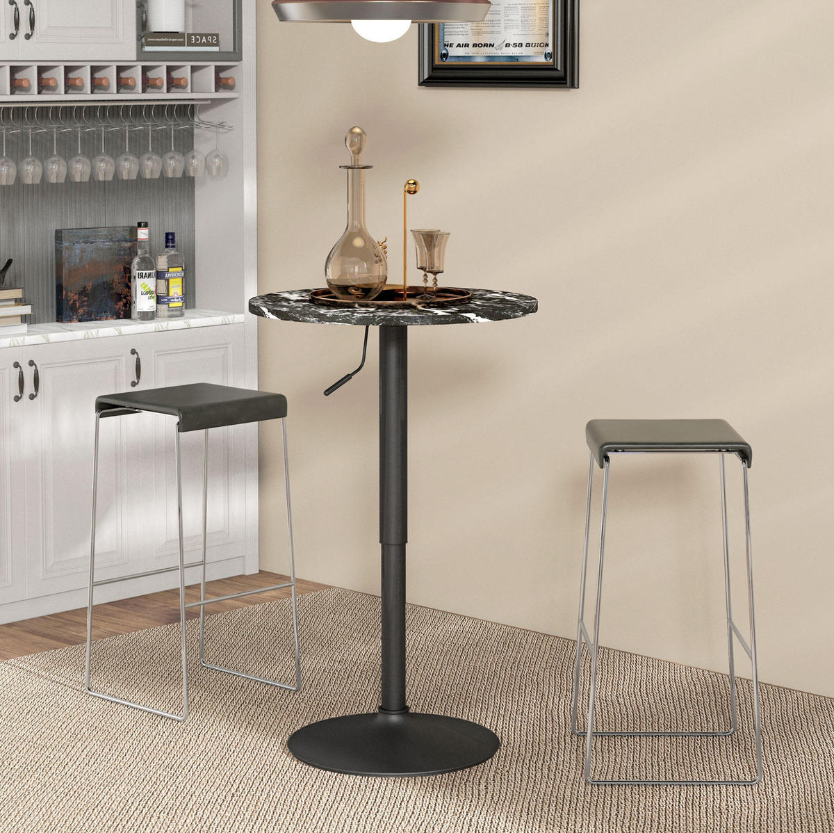 COUCHTISCH 60/60/93 cm höhenverstellbar mit wasserresistenter Tischplatte und stabilem Stahlfuß, Schwarz - Schwarz, Holzwerkstoff (60/60/93.5cm) - Redom
