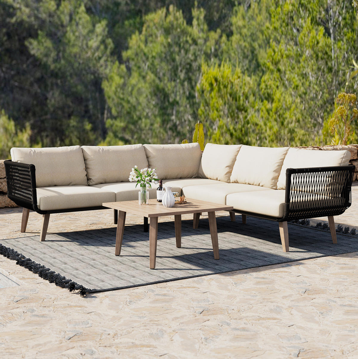 GARTENSET 187x183x66cm beige aus Stahl und Olefin, wasserdicht - Beige, Metall - Modfu