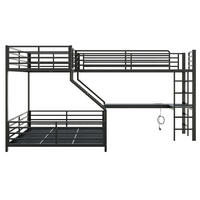 ETAGENBETT 90/200 cm Schwarz mit Schreibtisch, USB- und Type-C-Schnittstelle - Schwarz, Metall (90/200cm) - Oxeza