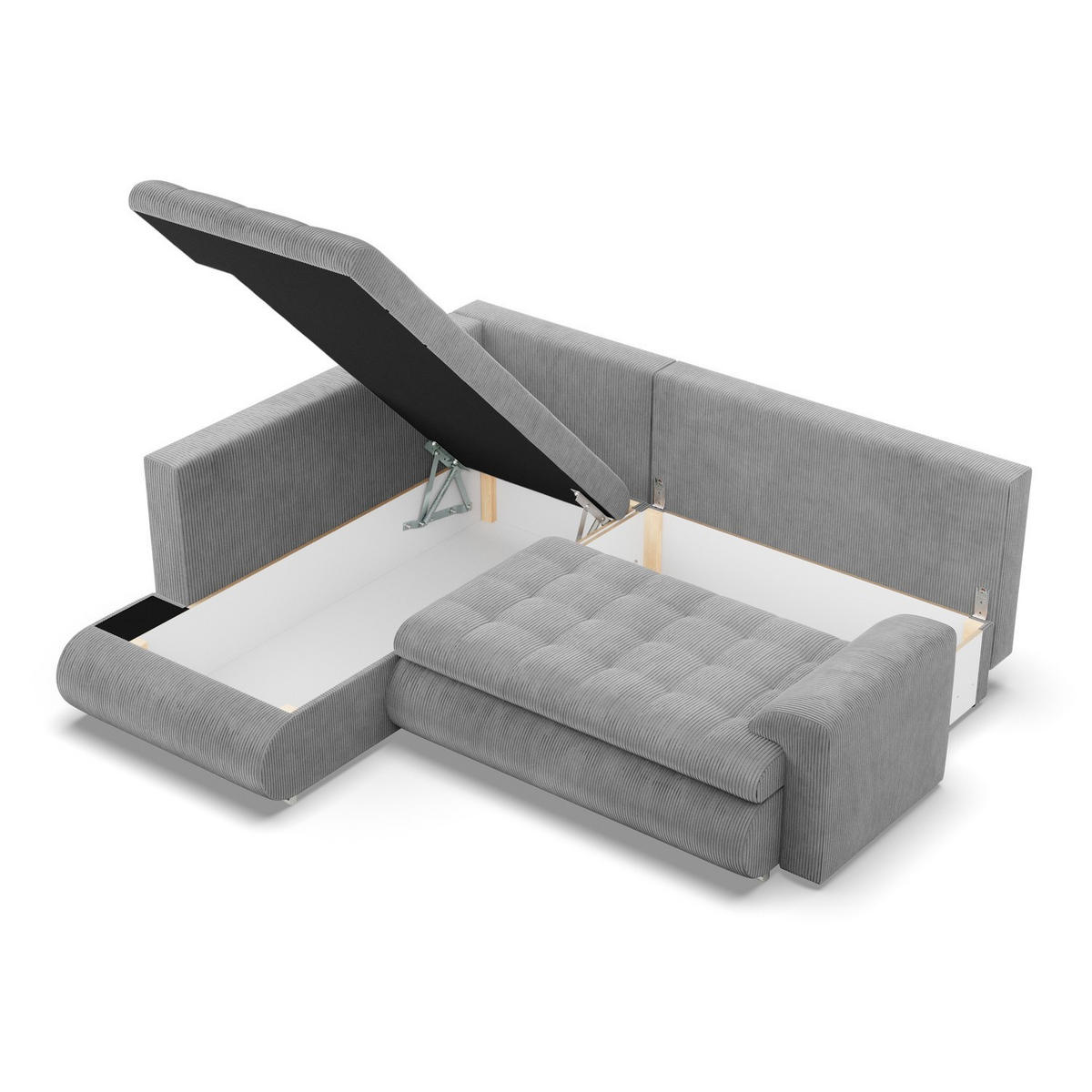 ECKSOFA LINKS MIT SCHLAFFUNKTION FORESTA, Cord - Grau - Grau, Textil (230/200cm) - Mebligo