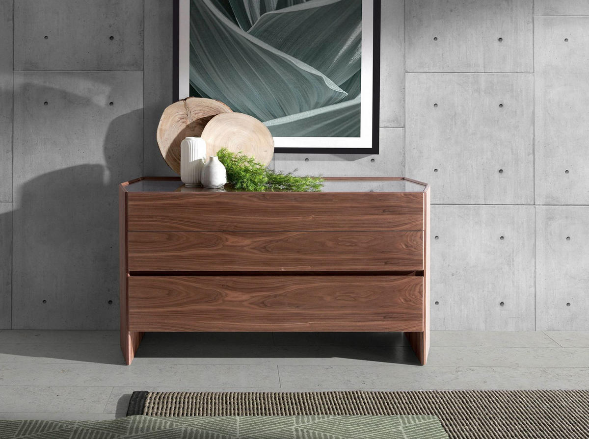 KOMMODE Kommode Nussbaum mit Platte aus gehärtetem Glas 143/50/75 cm - Transparent/Walnussfarben, Glas/Holz (143/75/50cm) - ANGEL CERDA
