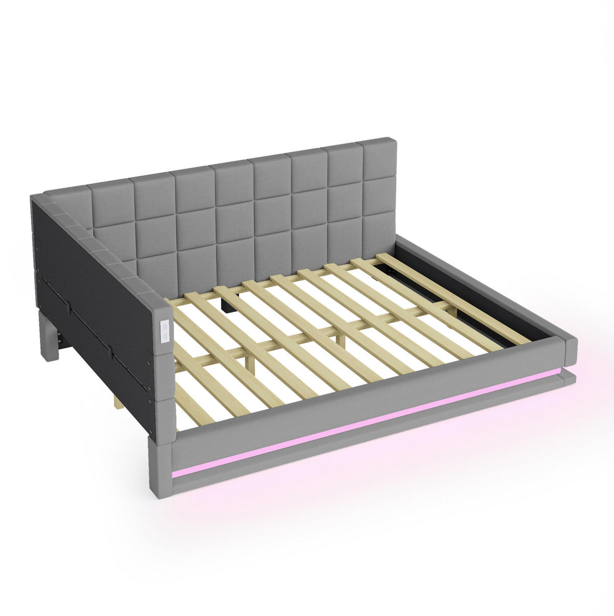 POLSTERBETT mit LED-Beleuchtung 160/200 cm mit USB und Lattenrost in Grau - Grau, Textil (160/200cm) - BEAOK