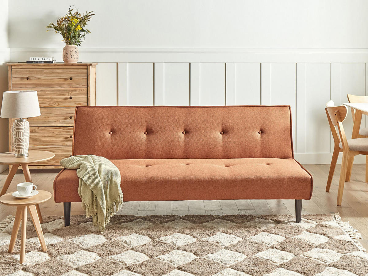 3-SITZER-SCHLAFSOFA goldbraun/schwarz Visby - Schwarz/Braun, Textil (180/80/92cm) - Beliani