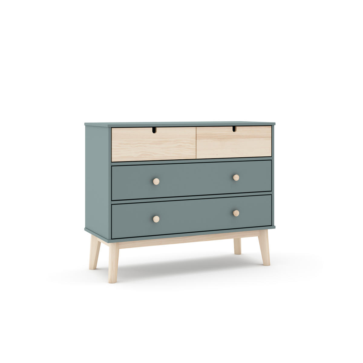 KOMMODE mit 2 kleinen Schubladen und 2 großen Schubladen, L100 cm 40/100/81 cm - Grün, Holz (40/81/100cm) - Calicosy