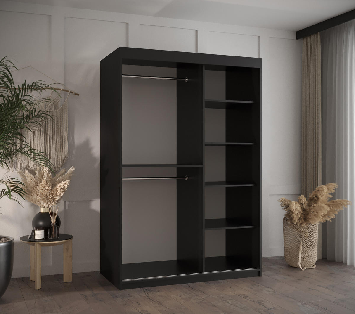 SCHWEBETÜRENSCHRANK 200/120/62 2-türig - Schwarz, Holz/Kunststoff (120/200/62cm) - MÖBEL KRYSPOL