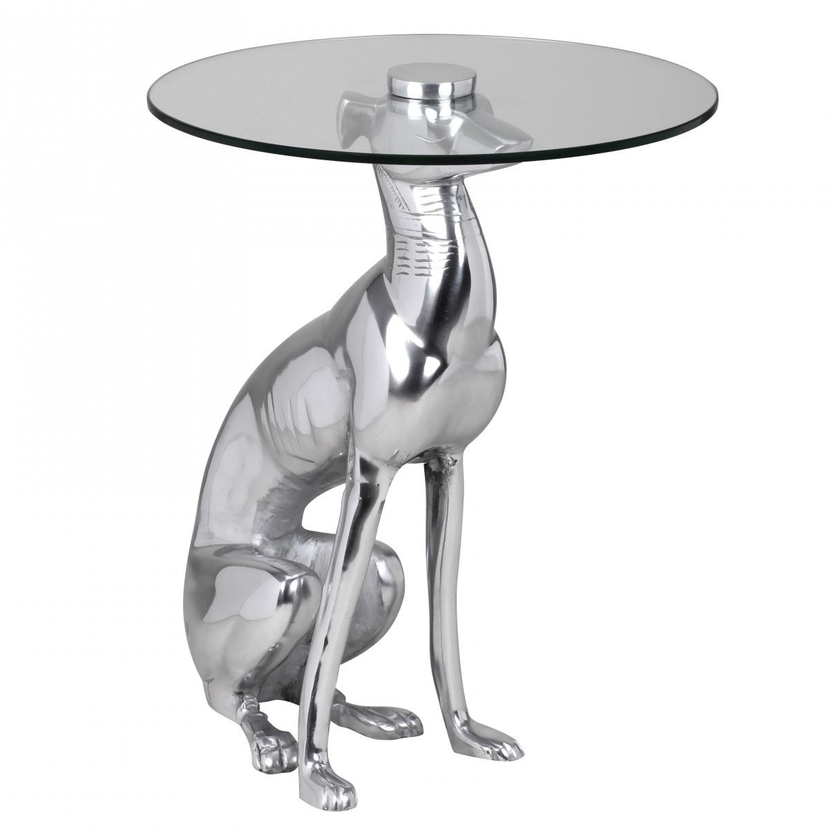 BEISTELLTISCH – Aluminium Glas Silber Skulptur Windhund 55x40 cm handgefertigt - Silberfarben, Glas/Metall (40/40/50cm) - KADIMA DESIGN