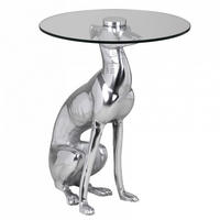 BEISTELLTISCH – Aluminium Glas Silber Skulptur Windhund 55x40 cm handgefertigt - Silberfarben, Glas/Metall (40/40/50cm) - KADIMA DESIGN