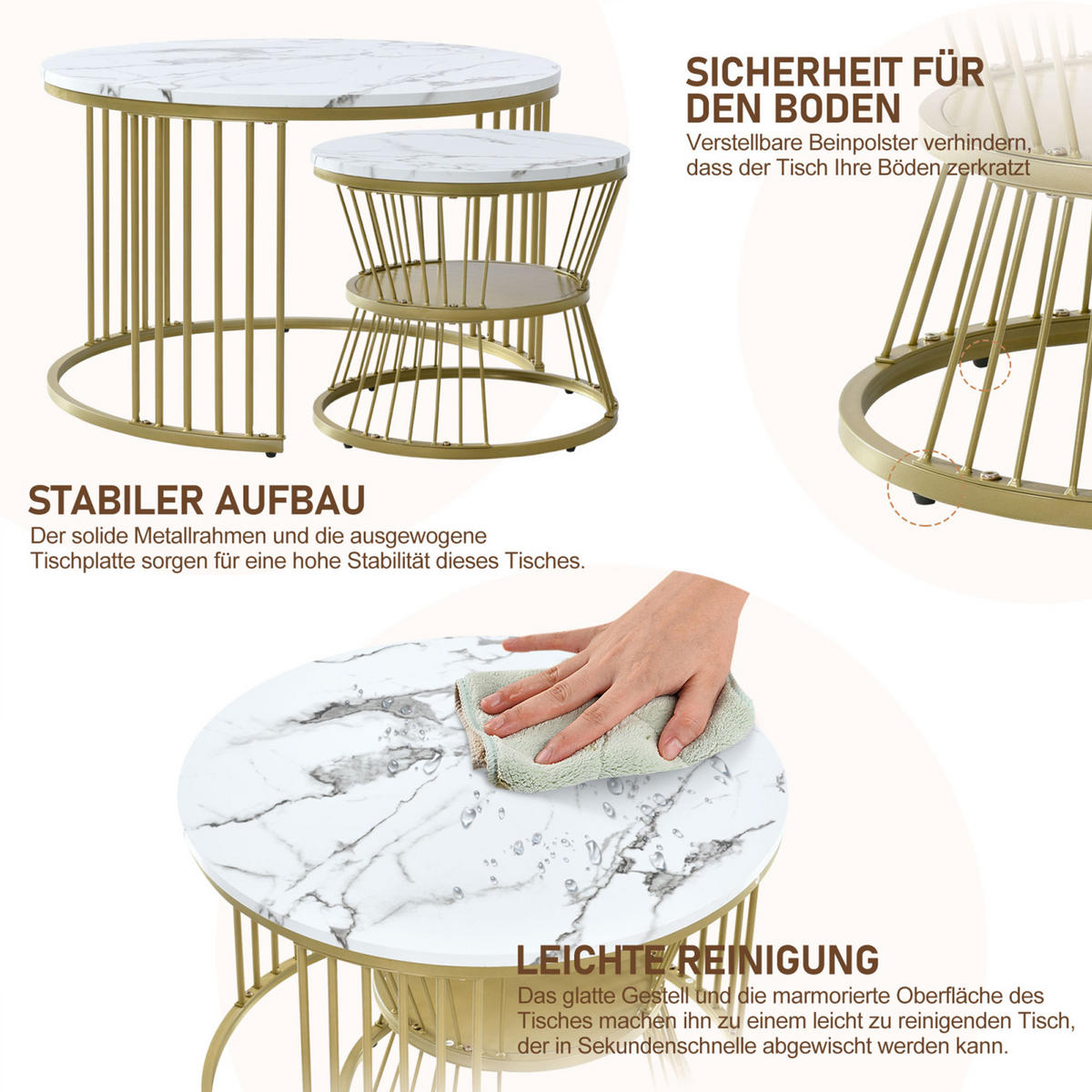 COUCHTISCH-SET, Weiß,77 x 77 cm/ 45 x 45 cm, 2 Teile - Weiß, Holzwerkstoff (70/70/45cm) - GENKI LIVING