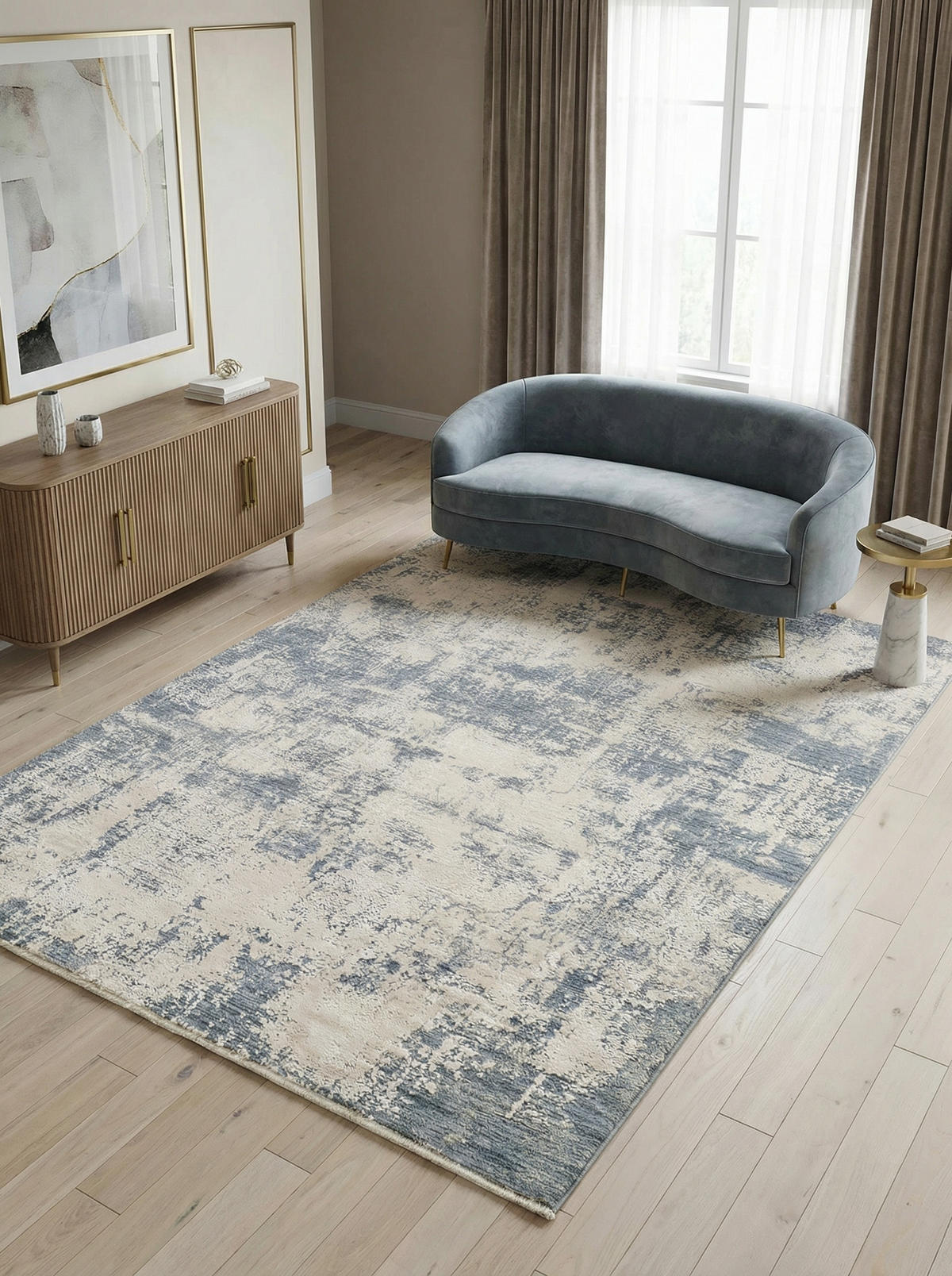 TEPPICH Velours abstrakt flauschig pflegeleicht Naturtöne SIENA-Arbia, Blau 120x180 cm - Blau, Textil (120/180cm) - KADIMA DESIGN