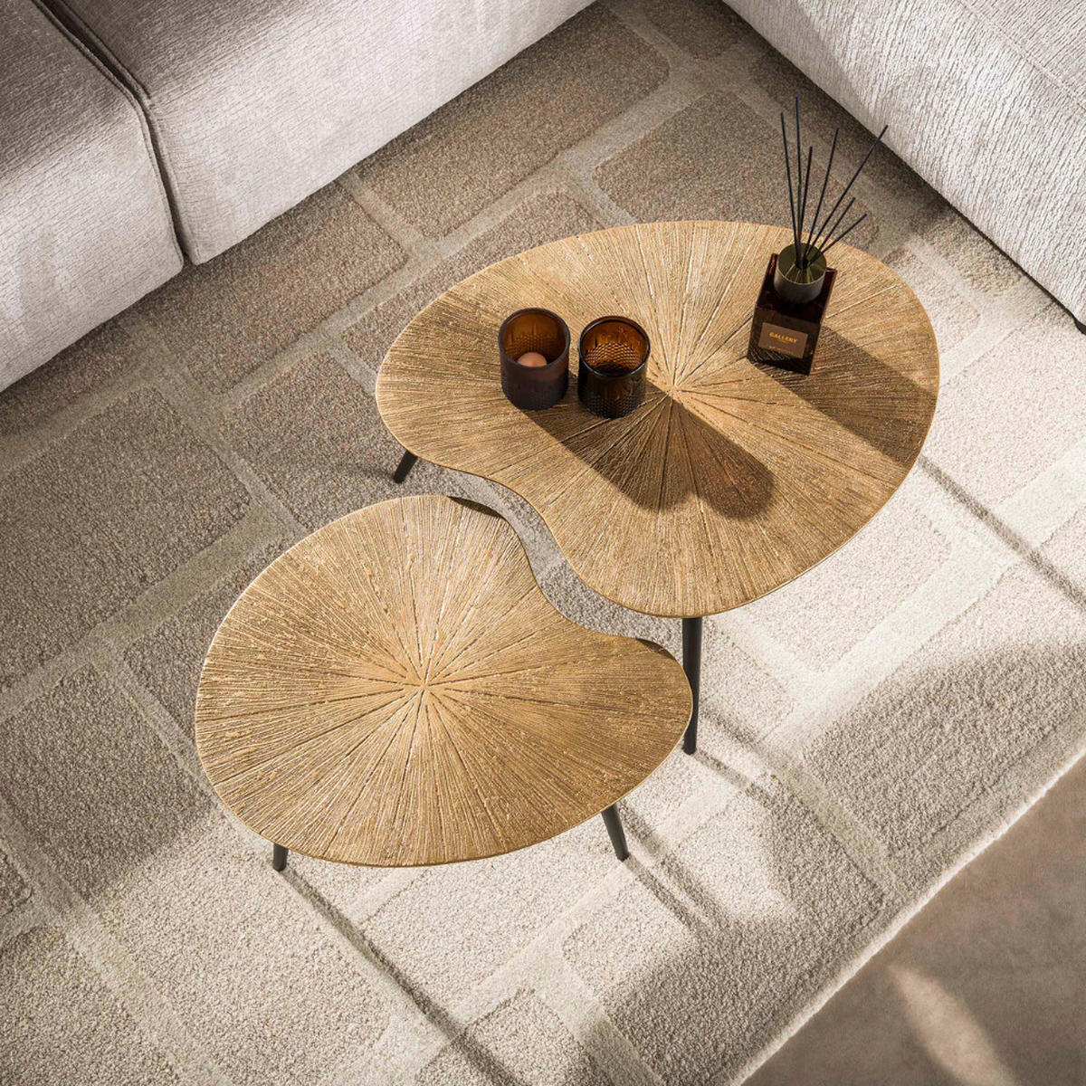 COUCHTISCH-SET DARIO RAGGIO Nierenförmige Satztische in Antikgold - Goldfarben, Holz (56/71/40cm) - alesvelt