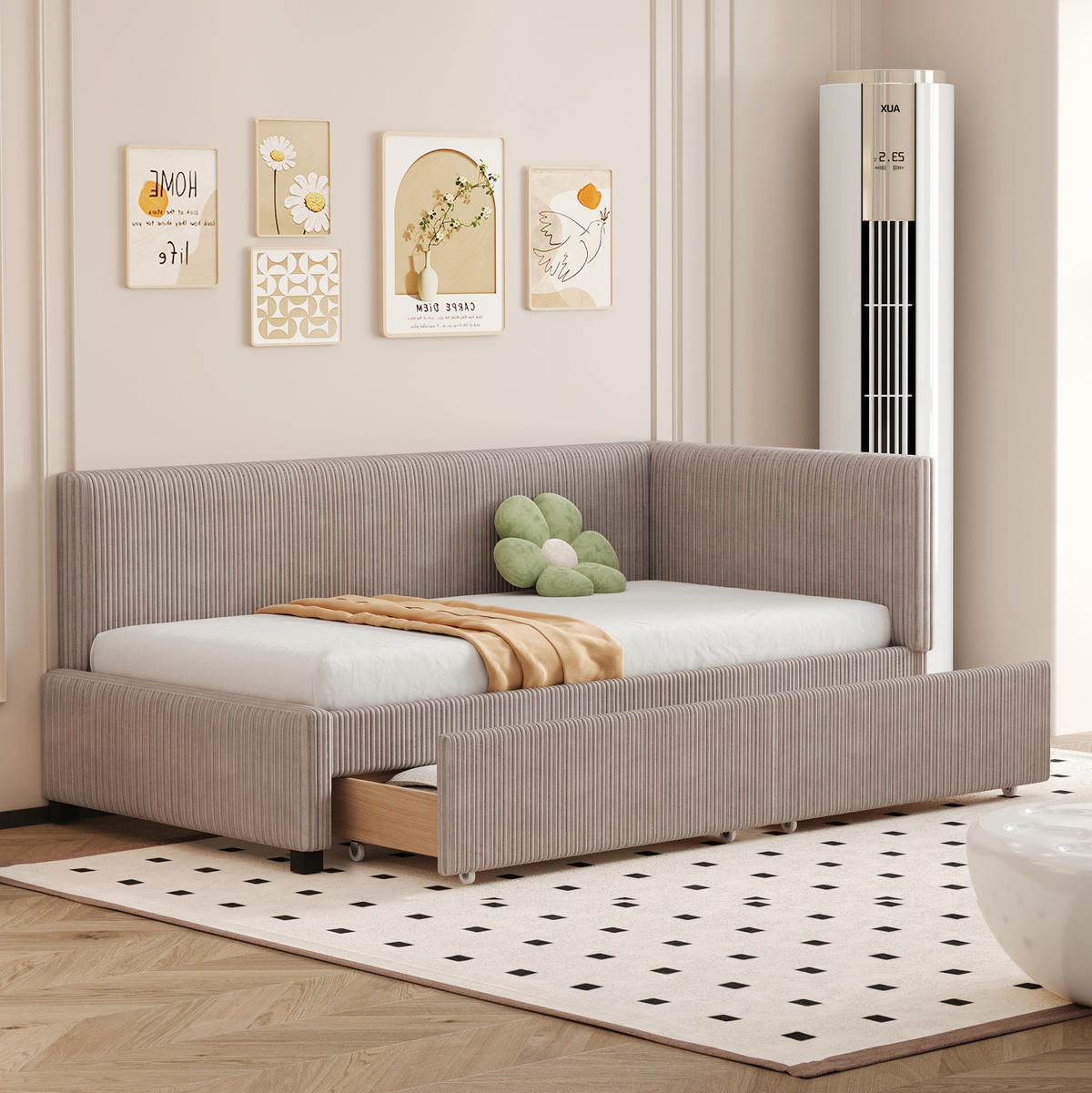 POLSTERBETT 90/200 cm Grau aus Stoff mit 2 Stauraumschubladen - Grau, Leder (90/200cm) - OKMYHOME