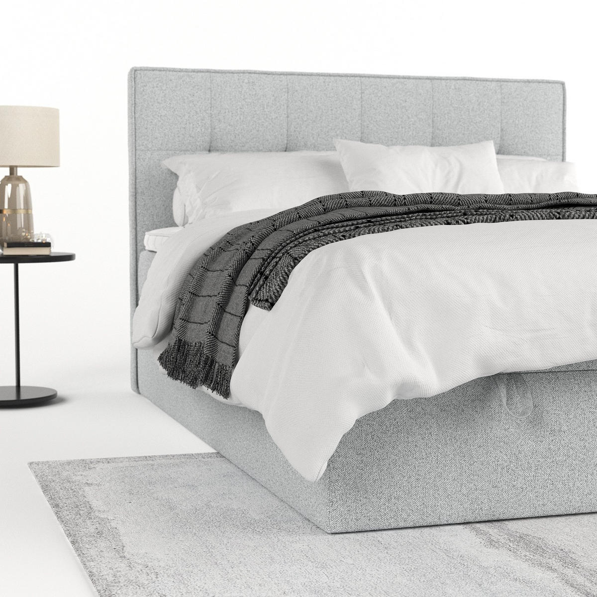 BOXBETT Tivra 180/200 cm Hellgrau im Riva Stoff - Hellgrau/Schwarz, Holz/Holzwerkstoff (180/200cm) - AltaBeds