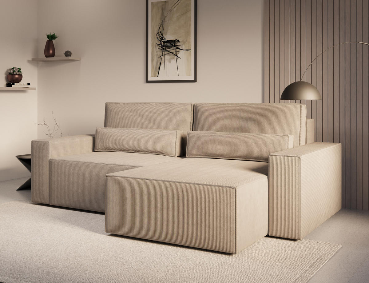 ECKSOFA - Universale Ecksofa DENVER mini - Dunkelbeige - Poso 02 - Cappuccino, Holzwerkstoff (248/162cm) - Möblo