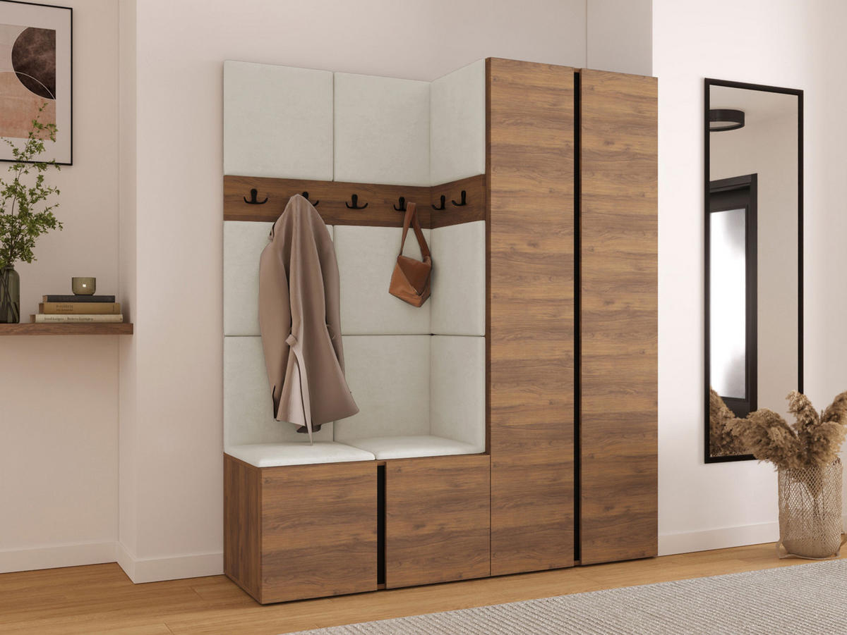 GARDEROBEN-SET Orion III - Beige/Nussbaumfarben, Holzwerkstoff/Kunststoff (158/186/46cm) - MIRJAN24
