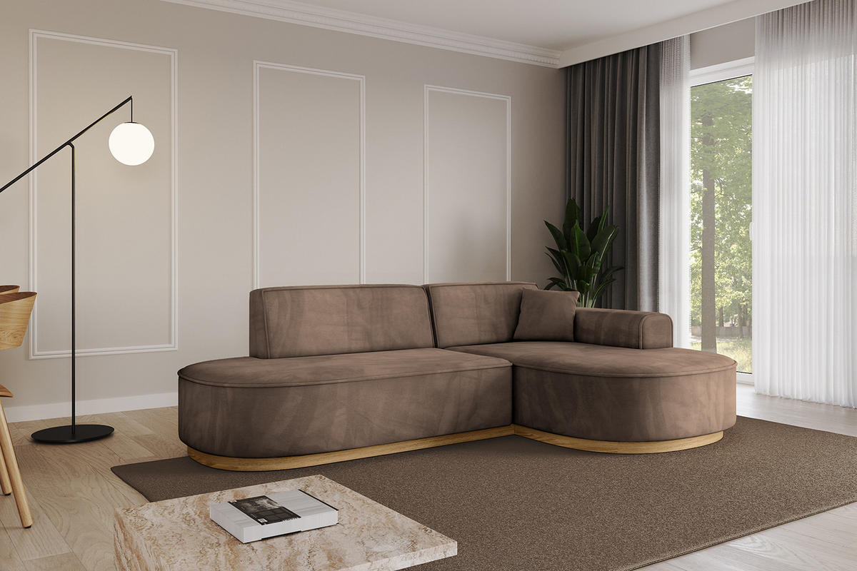 ECKSOFA Ottomane Rechts MARI-L1-v2 - 243x171x83 cm Braun Velours - Braun, Holzwerkstoff/Textil (171/243cm) - ALTDECOR