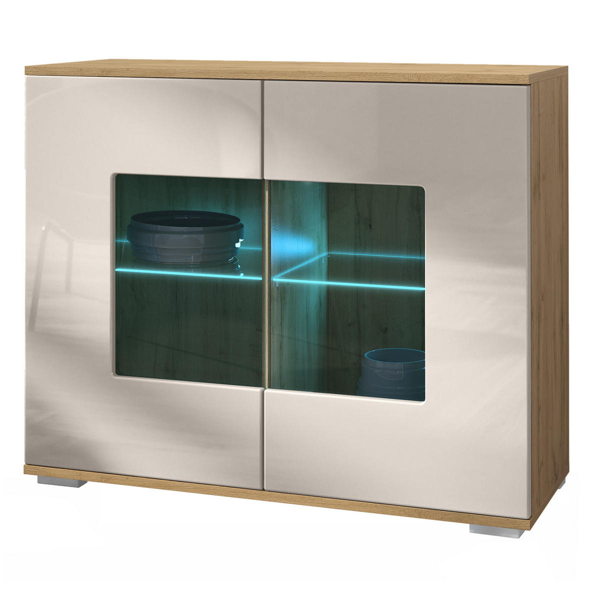 KOMMODE Grömitz Sandgrau Hochglanz - Sandfarben, Holzwerkstoff (92.5/75.5/35cm) - Vladon