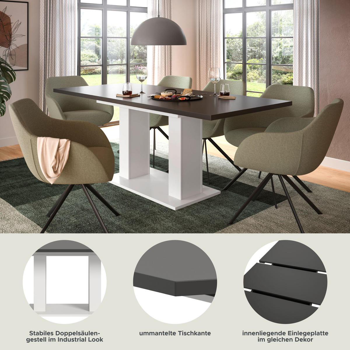 ESSTISCH MOTION (B/H/T: ca. 150/76/90 cm) in Weiß/grau - Weiß, Holzwerkstoff (90/150/76cm)