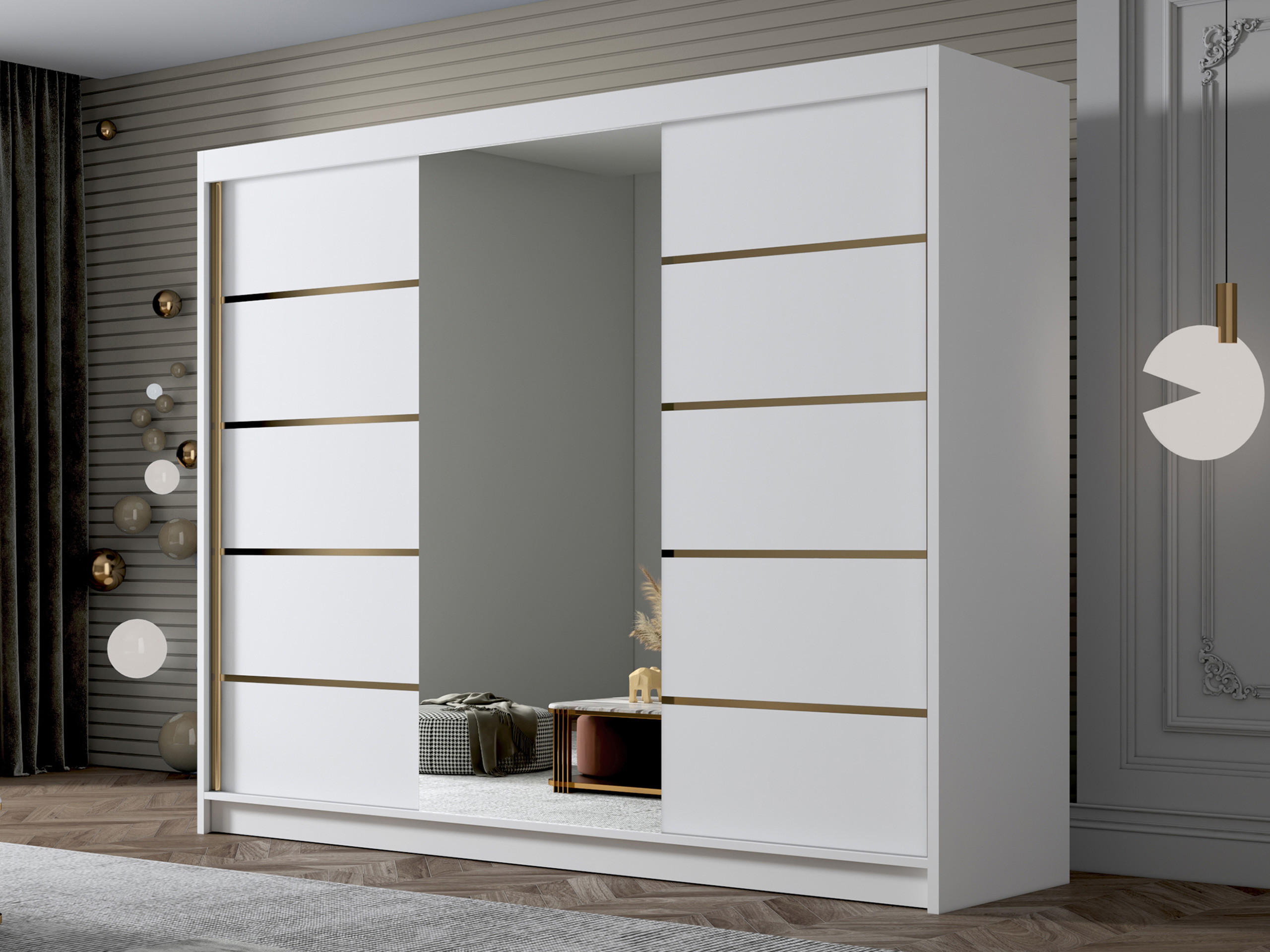 SCHIEBETÜRENSCHRANK Amber VI - Goldfarben/Weiß, Holzwerkstoff/Metall (250/215/58cm) - MIRJAN24