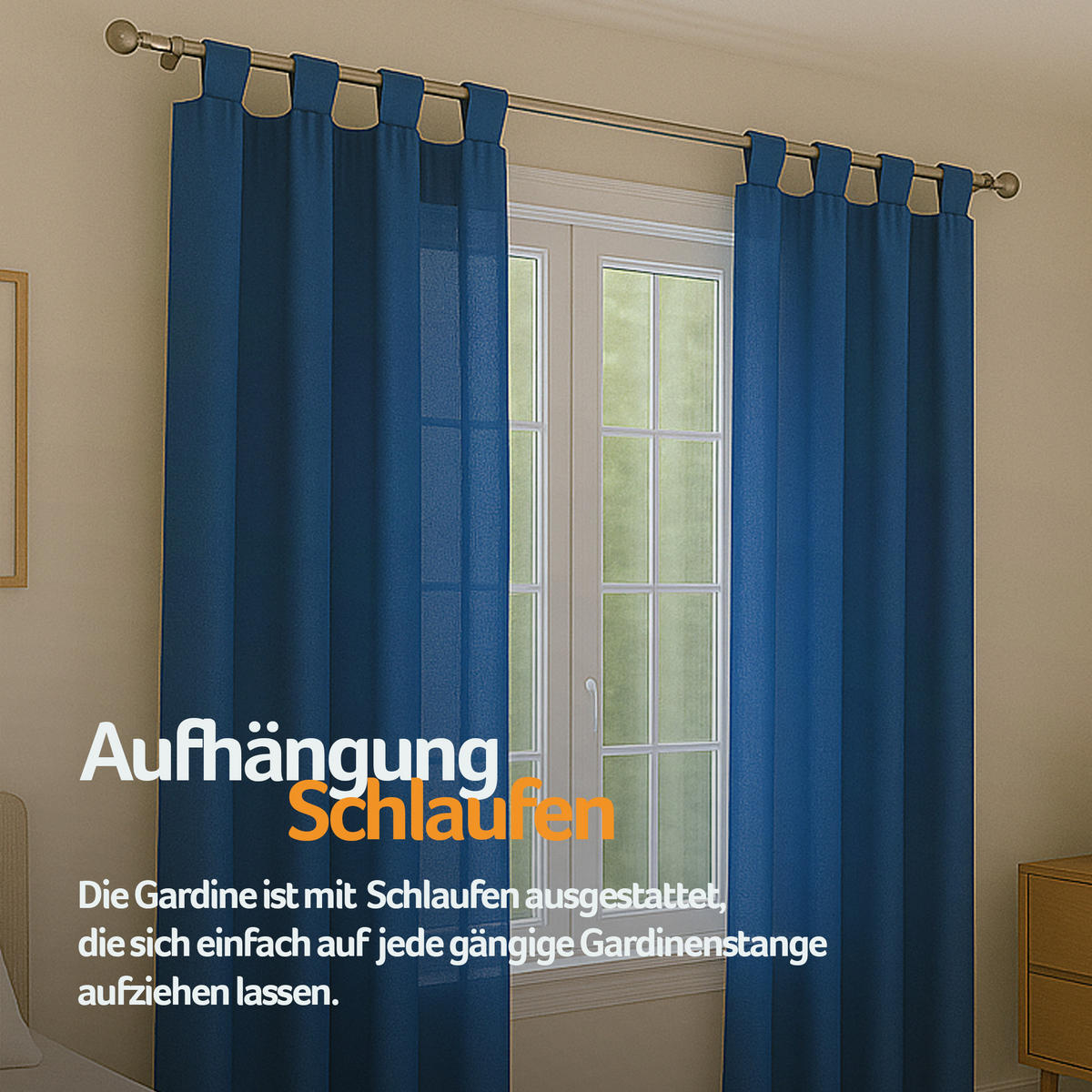 SCHLAUFENSCHAL blickdicht 140x175 cm Blau 2er-Pack - Blau, Textil (140/175cm)