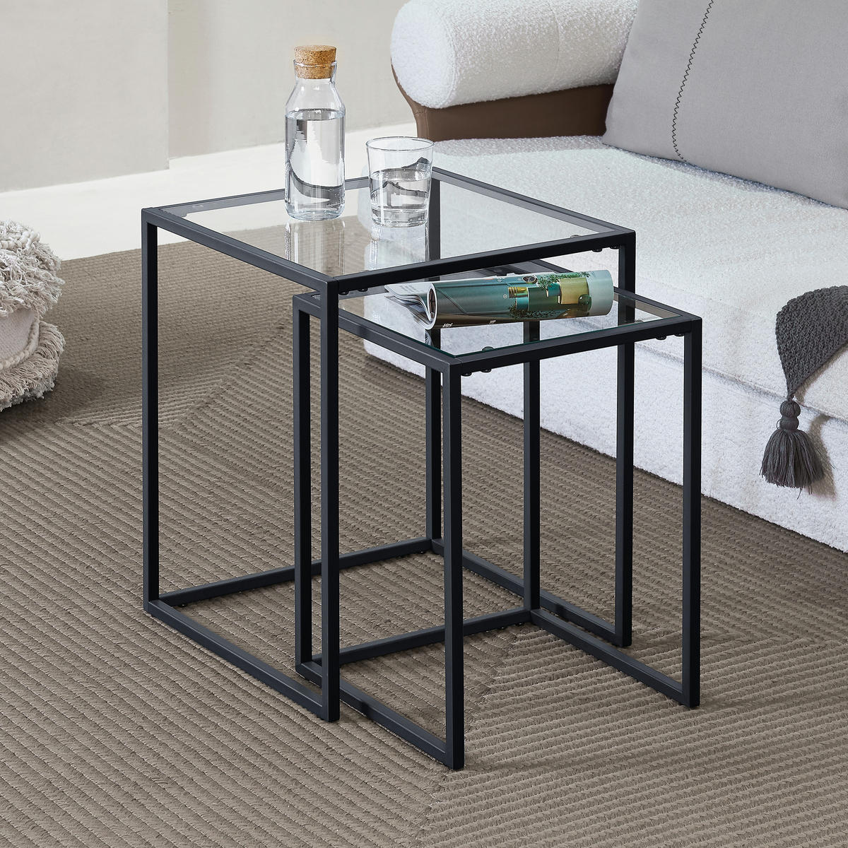 ROZKLÁDACÍ STOLEK Holstebro 42/42/51 cm - průhledná, sklo (42/42/51cm) - [en.casa]
