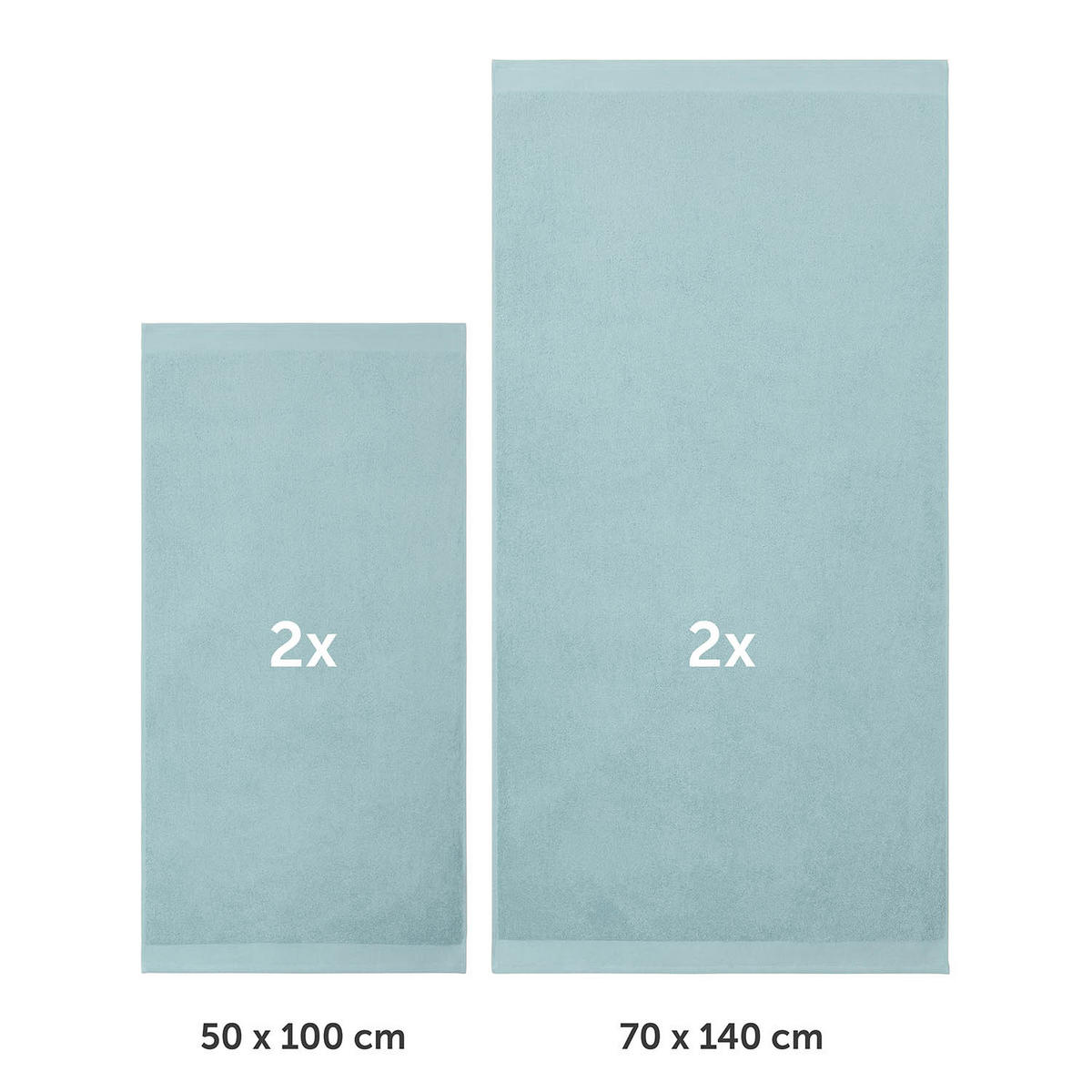 BADETUCH 4-teilig, 2x Badetuch 70/140 + 2x Handtuch 50/100 cm, Hellblau - Hellblau, Textil (70/140cm) - Blumtal