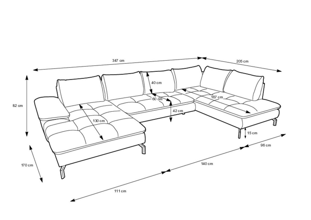 ECKSOFA VESPA Grün 347x205x82 cm - Grün, Textil (347/205cm) - FURNLUX