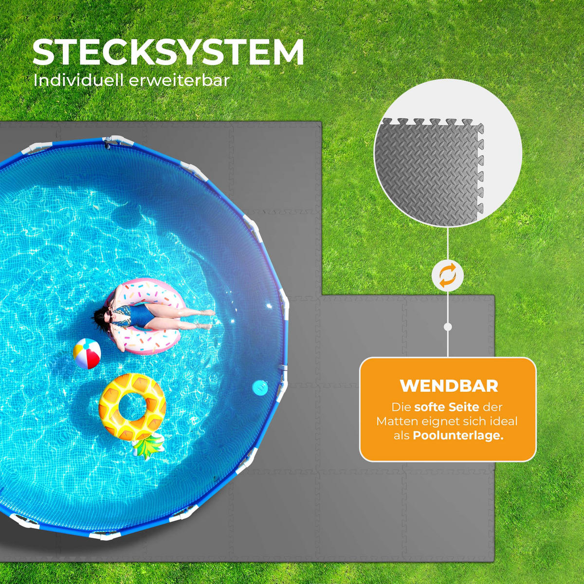 BODENSCHUTZMATTE für Pool Anthrazit 52x52cm (16 Stück - 4,32m²) Extradick - Anthrazit, Kunststoff (52/52cm) - Bestlivings