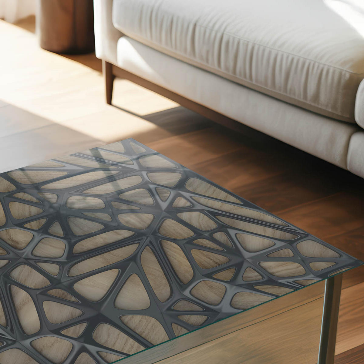TISCHPLATTE 50x50 cm – Abstraktion aus Holz - Beige, Glas (50/50/0.4cm) - Wallfluent