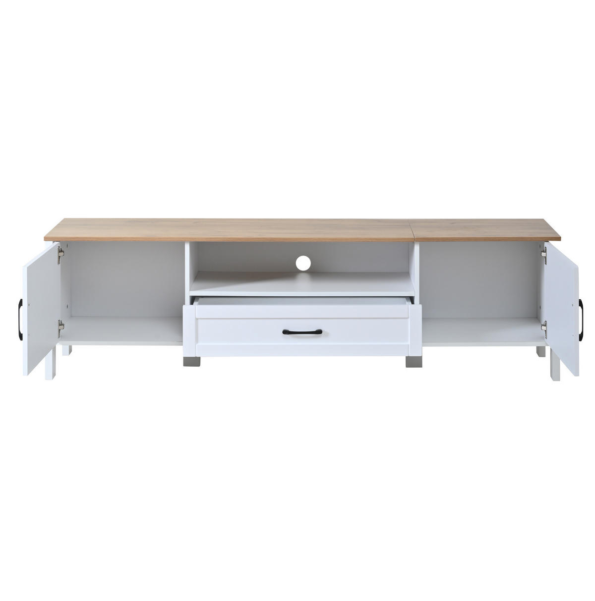 WOHNWAND / Lowboard 180/40/50 cm mit 4 Türen, 1 Schublade und Kabeldurchlass - Weiß, Holzwerkstoff (180/50/40cm) - BEAOK