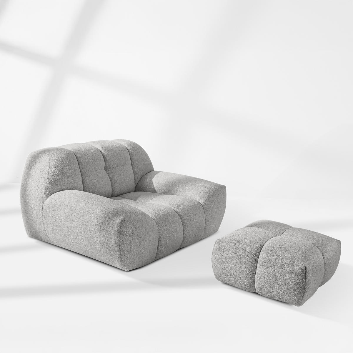 SITZGARNITUR VENA Bouclé, Hellgrau - Hellgrau, Holz/Textil (65/38/65cm) - KONSIMO®