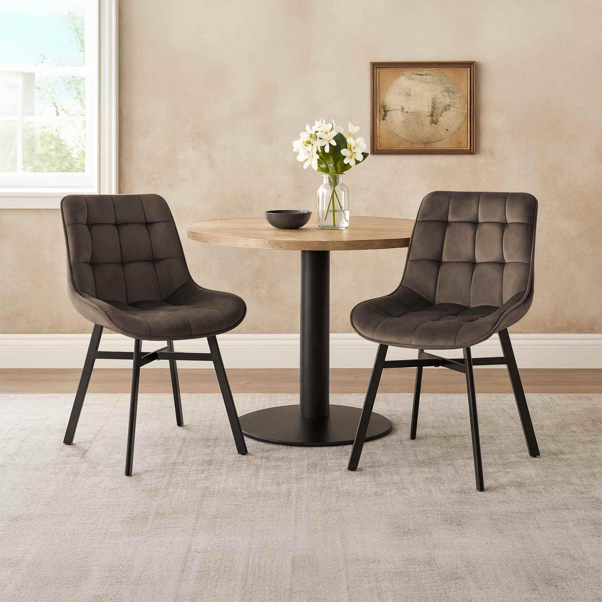 ESSZIMMERSTUHL Samt Braun - Schwarz/Braun, Textil/Metall (54/83/61cm) - CLP