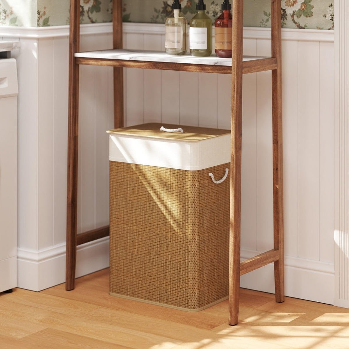 WÄSCHEKORB Bambus 72 L mit Deckel – Wäschesammler mit Seilgriffen & herausnehmbarem Sack, für Bad, Schlafzimmer & Waschküche, Braun - Braun, Holz (30/60/40cm) - Ej. Life