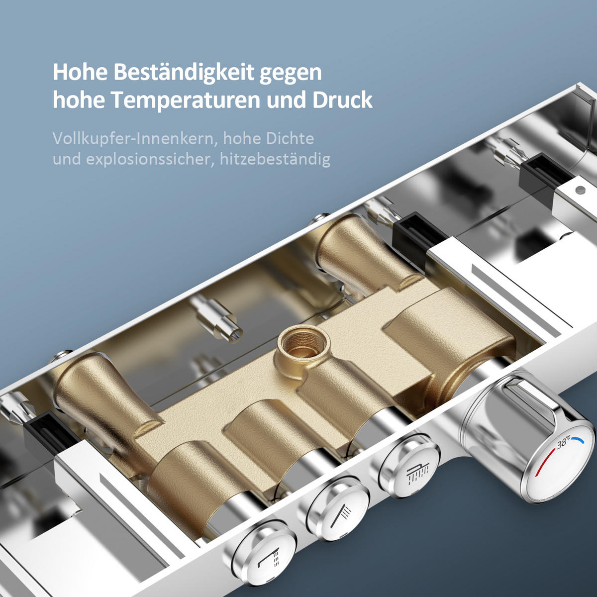 ÜBERKOPFBRAUSESET mit Drei Wasserauslassmethoden Thermostat mit Ablage Chrom - Chromfarben, Metall (44.5/127/45cm) - EMKE