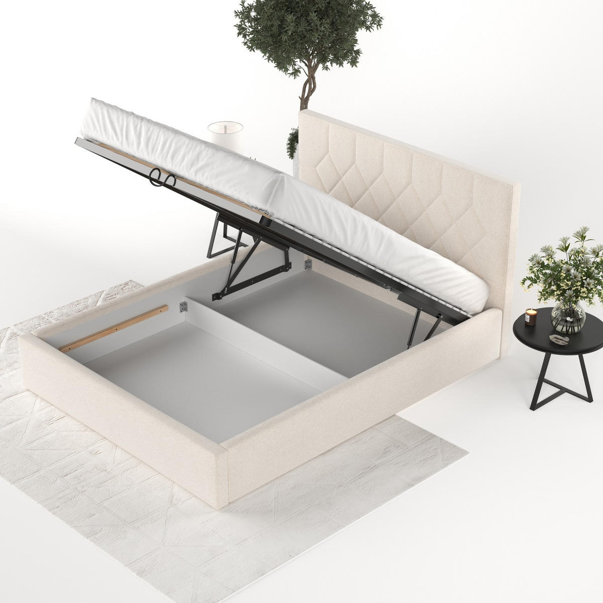 POLSTERBETT Brisa 180/200 cm Ecru im Asti Stoff - Ecru/Schwarz, Holz/Holzwerkstoff (180/200cm) - AltaBeds