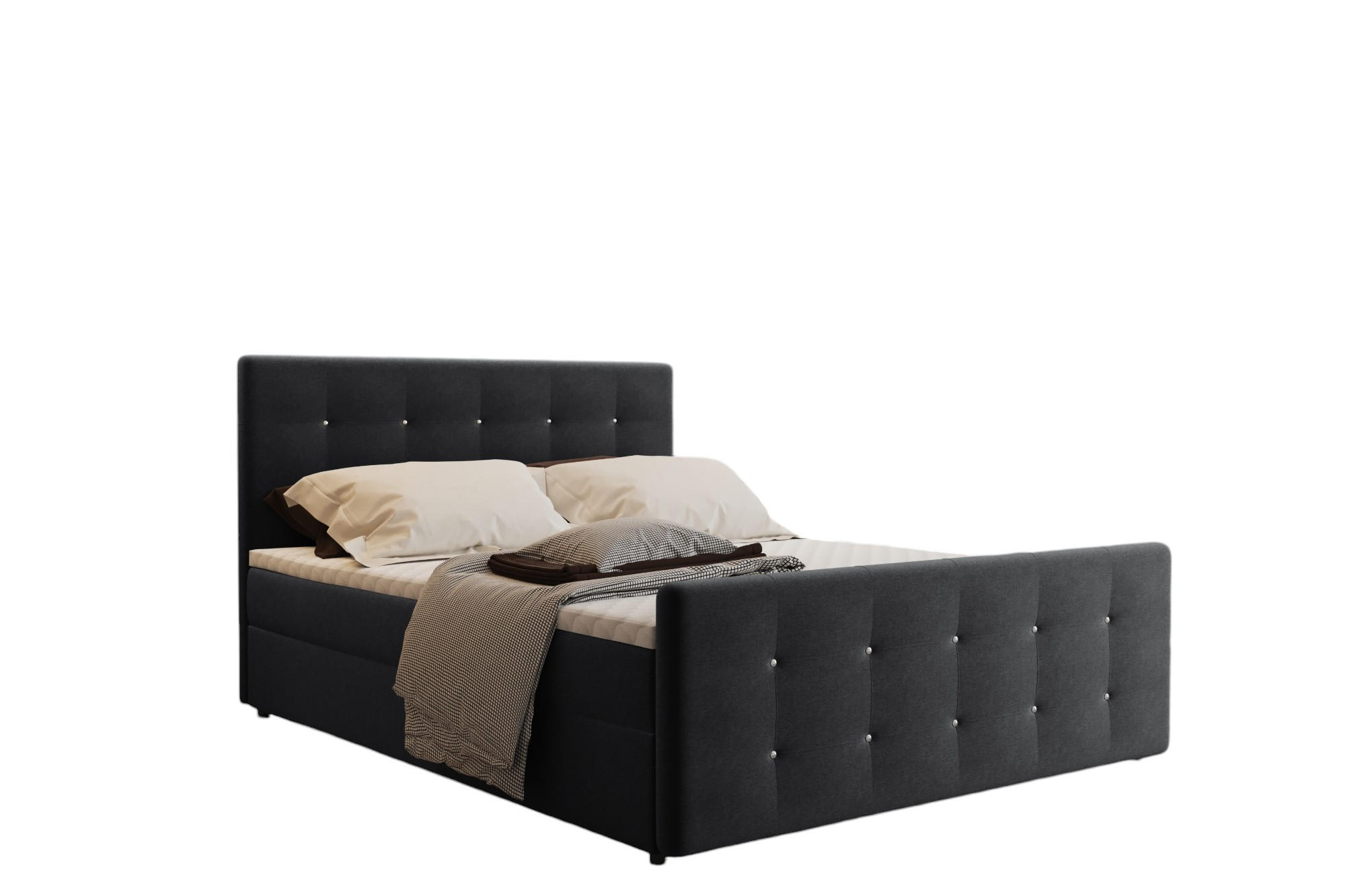 Kaiser Möbel KONTINENTÁLNÍ POSTEL s úložným prostorem, matrací a topperem AMOR Černá 180x200 cm H3-Bonell