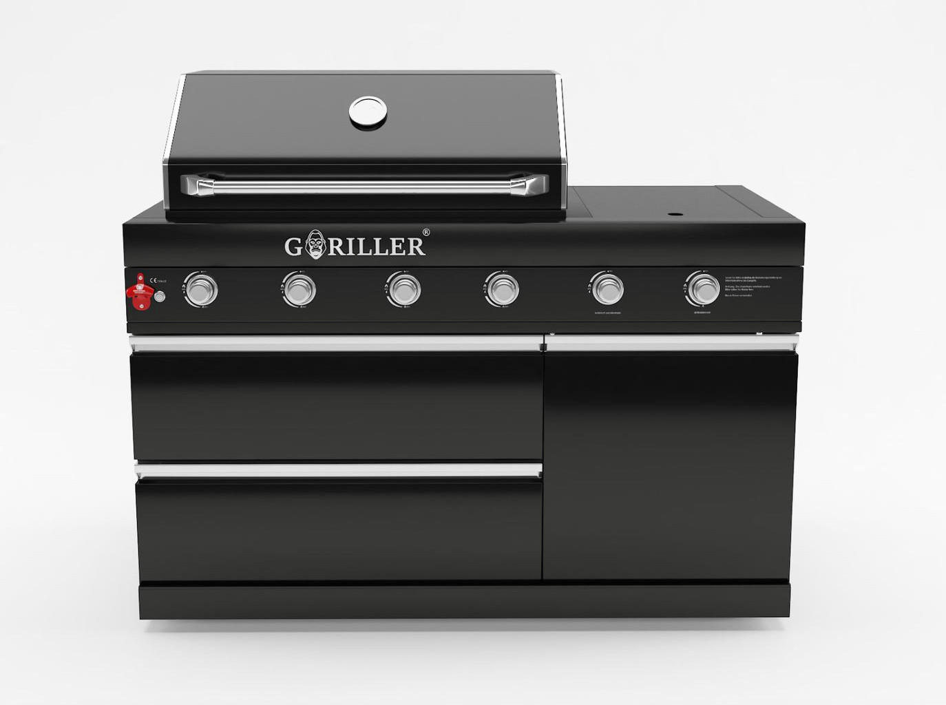 GORILLER® BLACKBACK L4 Outdoor-Küche, Gasgrill mit Kühlschrank, Waschbecken, Extra-Arbeitsfläche und Stauraum, Edelstahl, Schwarz - Schwarz Hochglanz, Metall (383/90/58cm) - Goriller