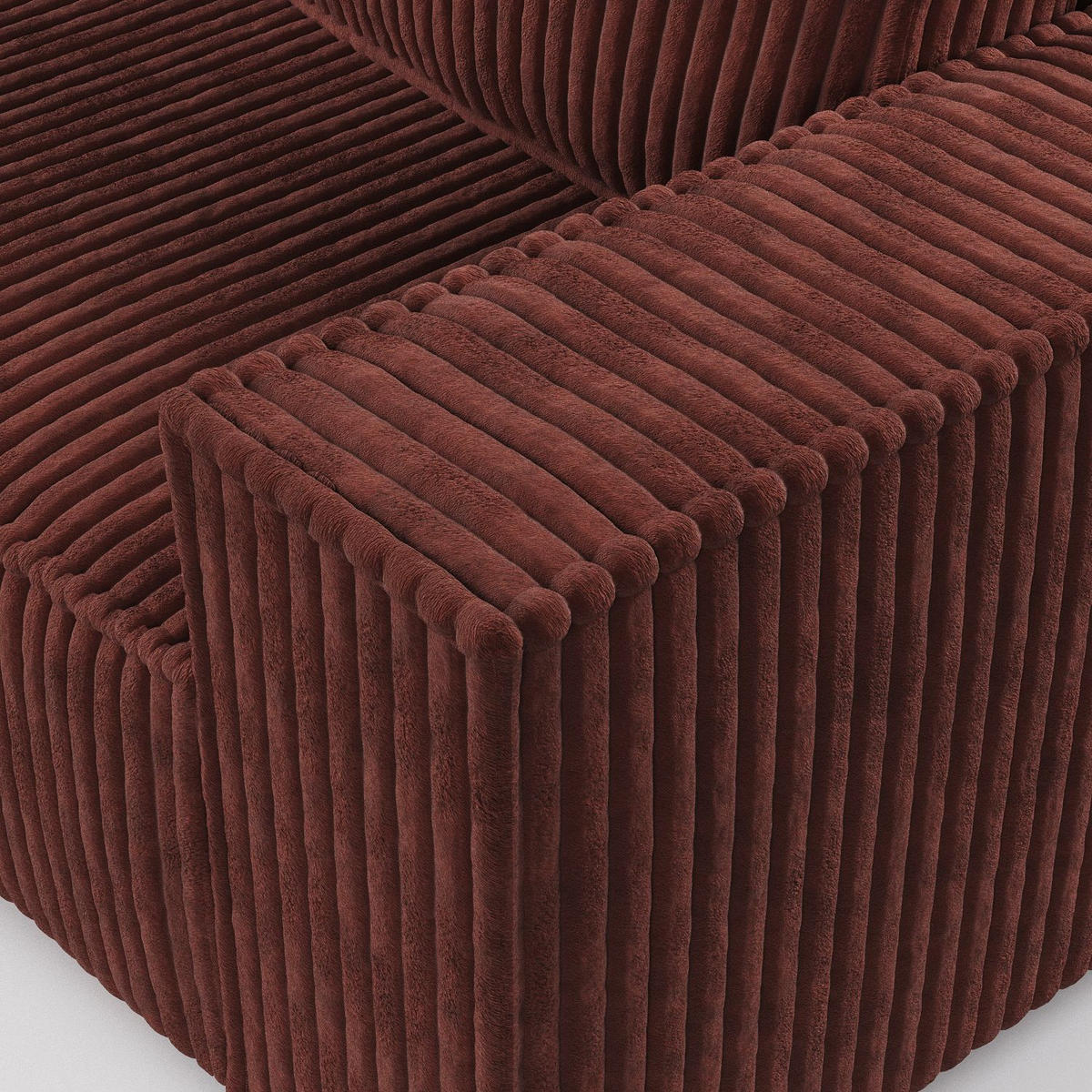 ECKSOFA Maze Ziegelfarbe Plüsch - Links Seite - Rostfarben/Schwarz, Holz/Holzwerkstoff (185/294cm) - Maison de Reve